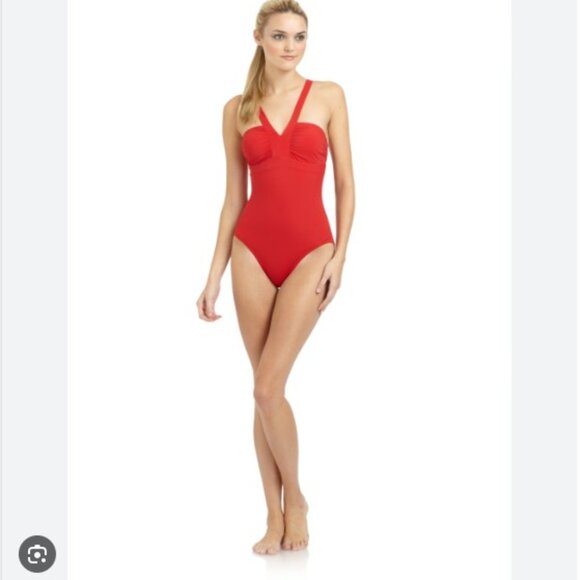 SPANX Red V-Neck Shaping & Tummy Control One-Piece Swimsuit - 14 - Picture 4 of 13